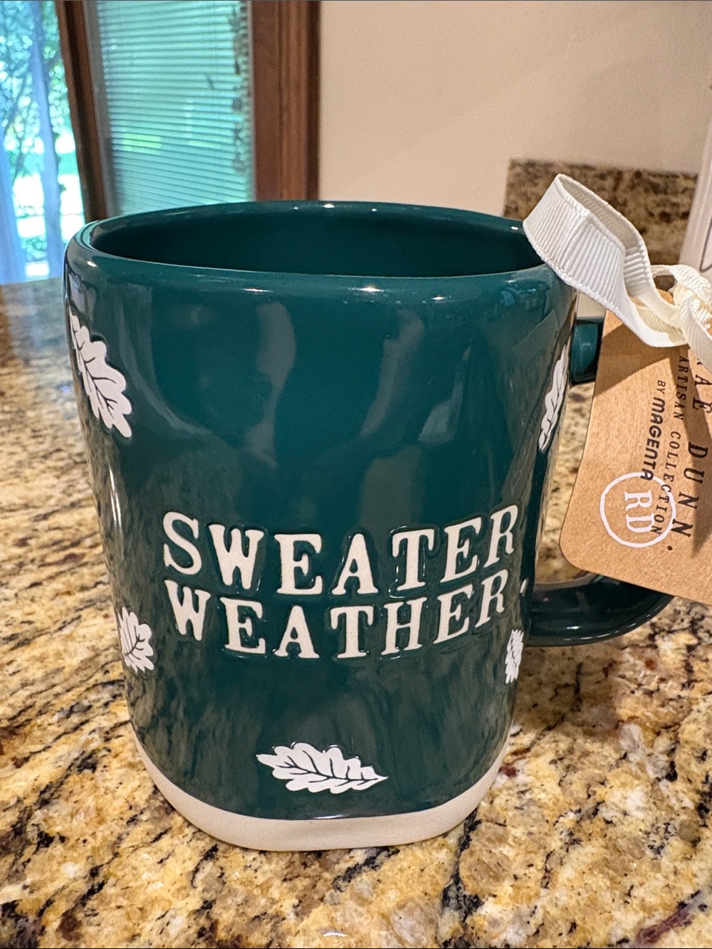 Rae Dunn Teal Green "Sweater Weather" Ceramic Mug